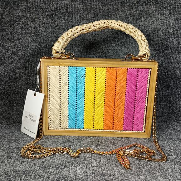 Moda Luxe Handbags - Moda Luxe Box Purse Women Rainbow Wooden Top Handle Crossbody Bag
